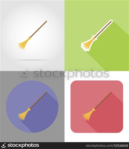 halloween witches broom flat icons vector illustration isolated on background