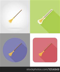 halloween witches broom flat icons vector illustration isolated on background