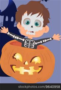 Halloween with skull costume inside a pumpkin Vector Image