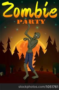 Halloween Zombie Party on orange moon background. Vector EPS10 illustration. Halloween Zombie Party on orange moon background. Vector illustration