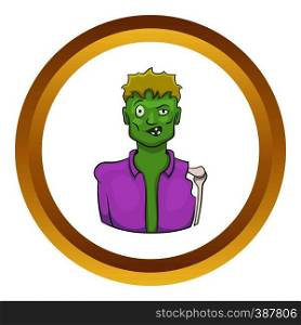 Halloween zombie vector icon in golden circle, cartoon style isolated on white background. Halloween zombie vector icon