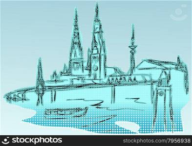 Hamburg. abstract silhouette of buildings and bridge