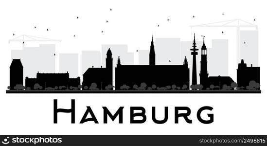 Hamburg City skyline black and white silhouette. Vector illustration. Simple flat concept for tourism presentation, banner, placard or web site. Business travel concept. Cityscape with landmarks