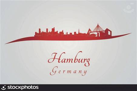 Hamburg skyline in red and gray background in editable vector file