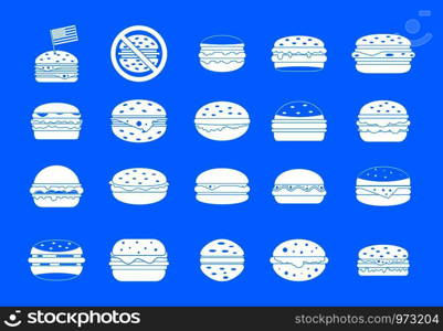 Hamburger icon set. Simple set of hamburger vector icons for web design isolated on blue background. Hamburger icon blue set vector