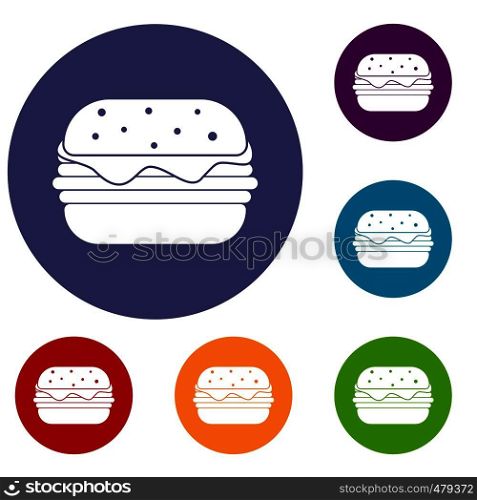 Hamburger icons set in flat circle red, blue and green color for web. Hamburger icons set