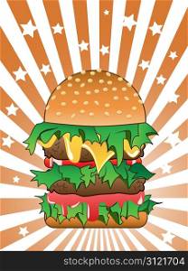 hamburger on Sunburst background for design