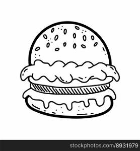 Hamburger. Vector doodle illustration for cafe menu. Fast food. Hand drawn icon.