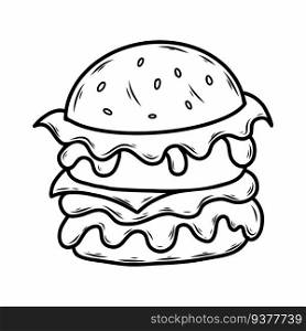 Hamburger. Vector doodle illustration. Street food.