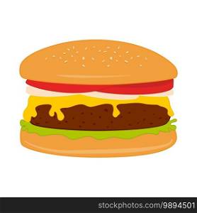 Hamburger with beef and cheese on the burger bun food vector