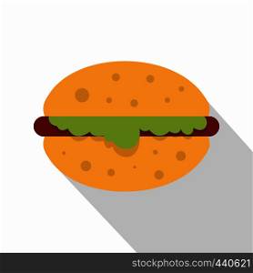 Hamburger with salad icon. Flat illustration of hamburger with salad vector icon for web on white background. Hamburger with salad icon, flat style