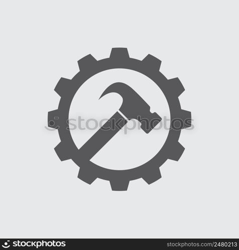 Hammer and gear logo vector flat design