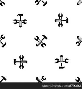 Hammer and screw wrench pattern repeat seamless in black color for any design. Vector geometric illustration. Hammer and screw wrench pattern seamless black