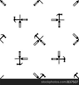 Hammer and screwdriver pattern repeat seamless in black color for any design. Vector geometric illustration. Hammer and screwdriver pattern seamless black