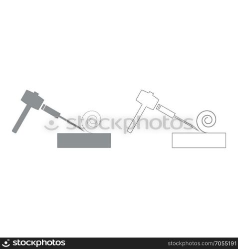 Hammer and wood carpentry set icon .