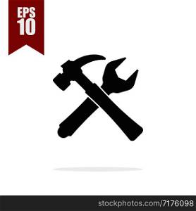 hammer and wrench icon with shadow, vector illustration. hammer and wrench icon with shadow, vector