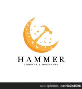 hammer, building construction tools and judge logo vector icon, vintage retro design illustration
