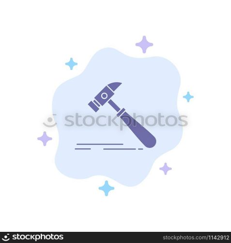 Hammer, Construction, Tool, Strong, Carpenter Blue Icon on Abstract Cloud Background