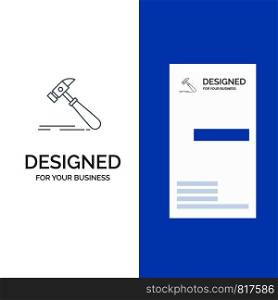 Hammer, Construction, Tool, Strong, Carpenter Grey Logo Design and Business Card Template