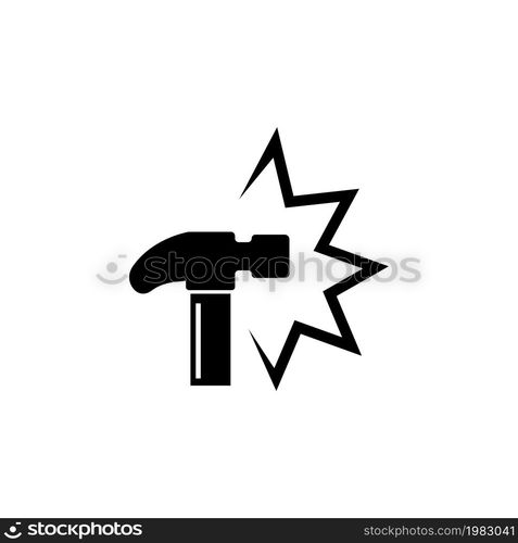 Hammer Crash, Knock, External Influence. Flat Vector Icon illustration. Simple black symbol on white background. Hammer Crash, Knock, Tool Kick sign design template for web and mobile UI element. Hammer Crash, Knock Flat Vector Icon