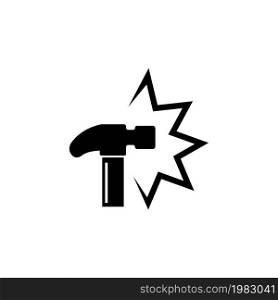 Hammer Crash, Knock, External Influence. Flat Vector Icon illustration. Simple black symbol on white background. Hammer Crash, Knock, Tool Kick sign design template for web and mobile UI element. Hammer Crash, Knock Flat Vector Icon