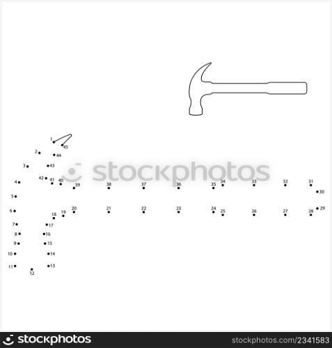 Hammer Icon Connect The Dots, Hand Tool, Weighted Head With Long Handle Vector Art Illustration, Puzzle Game Containing A Sequence Of Numbered Dots