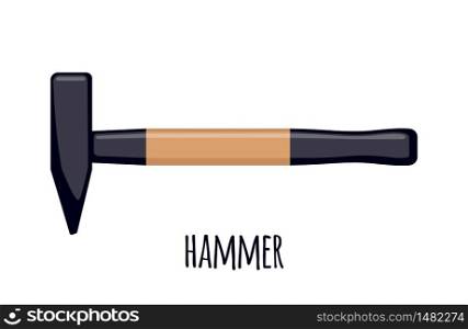 Hammer icon in flat style isolated on white background. Carpenter tool. Vector illustration.. Vector Hammer icon in flat style isolated on white background.