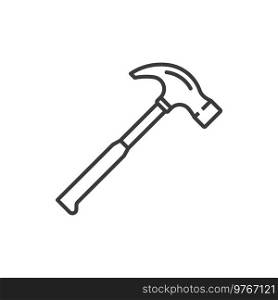 Hammer isolated carpenter instrument outline icon. Vector closeup of renovation hardware, hammer linear object. Repair and construction work tool, framing mallet, hand tool with wooden handle. Carpenter or repair tool isolated outline hammer