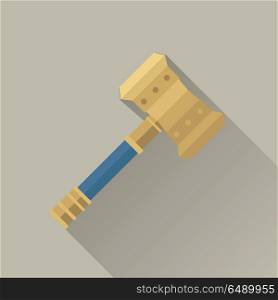 Hammer of Thor. Hammer of Thor. Hammer of god. Weapon of major norse god associated with thunder. Weapon of viking. Game object in flat design isolated. Vector illustration.