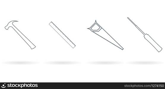 Hammer, ruler, saw, screwdriver. Vector set of tools for home.