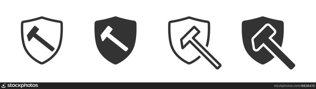 Hammer shield icon. Vector illustration.