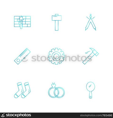 hammer , socks , tennis , hardware , tools ,labour , constructions , icon, vector, design, flat, collection, style, creative, icons , electronics ,