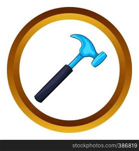 Hammer vector icon in golden circle, cartoon style isolated on white background. Hammer vector icon