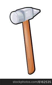 Hammer with a wooden handle on a white background. Cartoon. Without applying the gradient. Vector illustration.