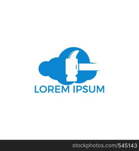 Hammer With Cloud Logo Design. Renovation or repairment vector logo design concept.