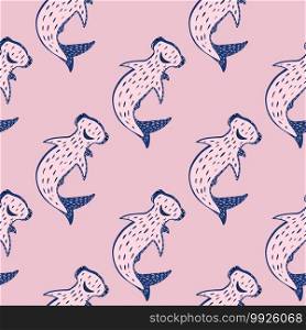Hammerhead sharks seamless pattern. Animal navy blue ornament on pink background. Decorative backdrop for fabric design, textile print, wrapping, cover. Vector illustration.. Hammerhead sharks seamless pattern. Animal navy blue ornament on pink background.