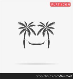 Hammock and palm trees. Simple flat black symbol. Vector illustration pictogram