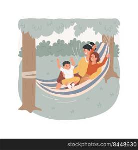 Hammock isolated cartoon vector illustration. Adult and kids lying in colorful hammock, family picnic, relax time outdoor, swinging and laughing, cloth hanging between trees vector cartoon.. Hammock isolated cartoon vector illustration.