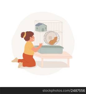 Hamster isolated cartoon vector illustration. Children watch little hamster running the wheel, having rodent as a pet, kids take care of domestic animal, family daily routine vector cartoon.. Hamster isolated cartoon vector illustration.