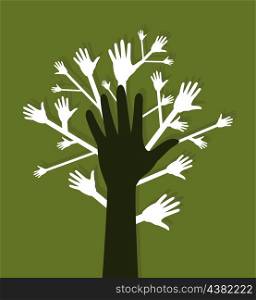 Hand a tree. Hand a tree on a green background. A vector illustration