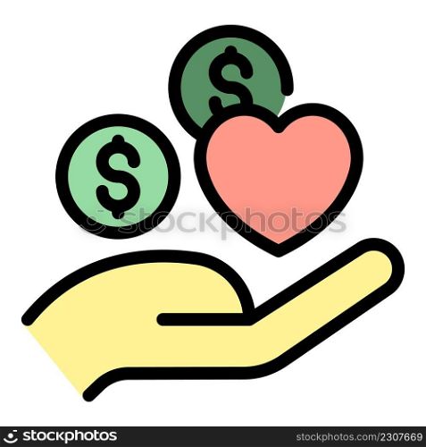 Hand allowance money icon. Outline hand allowance money vector icon color flat isolated. Hand allowance money icon color outline vector