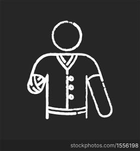 Hand amputee chalk white icon on black background. Disabled man. Damaged hand from injury. Patient with trauma. Medical support after accident. Isolated vector chalkboard illustration. Hand amputee chalk white icon on black background