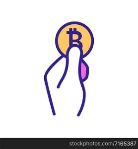 hand and coin bitcoin icon vector. A thin line sign. Isolated contour symbol illustration. hand and coin bitcoin icon vector. Isolated contour symbol illustration