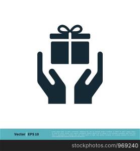 Hand and Gift Box Icon Vector Logo Template Illustration Design. Vector EPS 10.