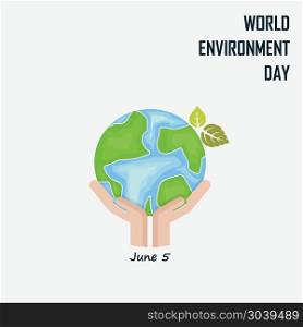 Hand and Green Leaves sign.World Environment day concept vector . Hand and Green Leaves sign.World Environment day concept vector logo design template.June 5st World Environment day concept.World Environment day Idea Campaign.Vector illustration.