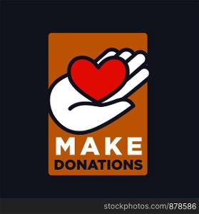 Hand and heart logo template for social donation and charity action organization. Vector isolated flat icon of hand and red heart for medical and volunteering support or blood donor design. Hand and heart logo template for social donation and charity action organization.