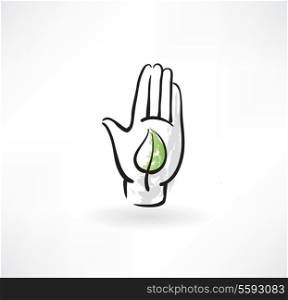 hand and leaf grunge icon
