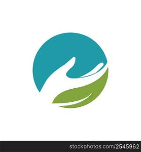Hand and leaf nature care logo vector flat design
