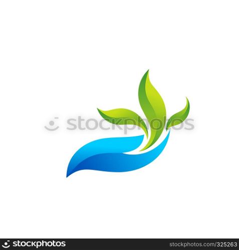 hand and leaves logo, water plants ecology symbol icon illustration vector design