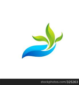 hand and leaves logo, water plants ecology symbol icon illustration vector design